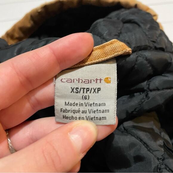 Carhartt Destroyed Distressed Brown Tan Full Zip Hooded Jacket Coat Boy XS‎ - Picture 2 of 14
